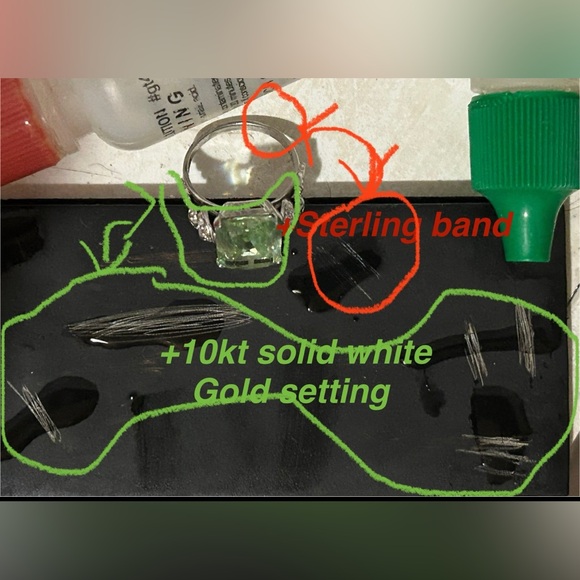 Estate sz6.25 10kt/925 3.85ct URANIUM GEM & Diamond shoulder gothic deco ring - Picture 11 of 16